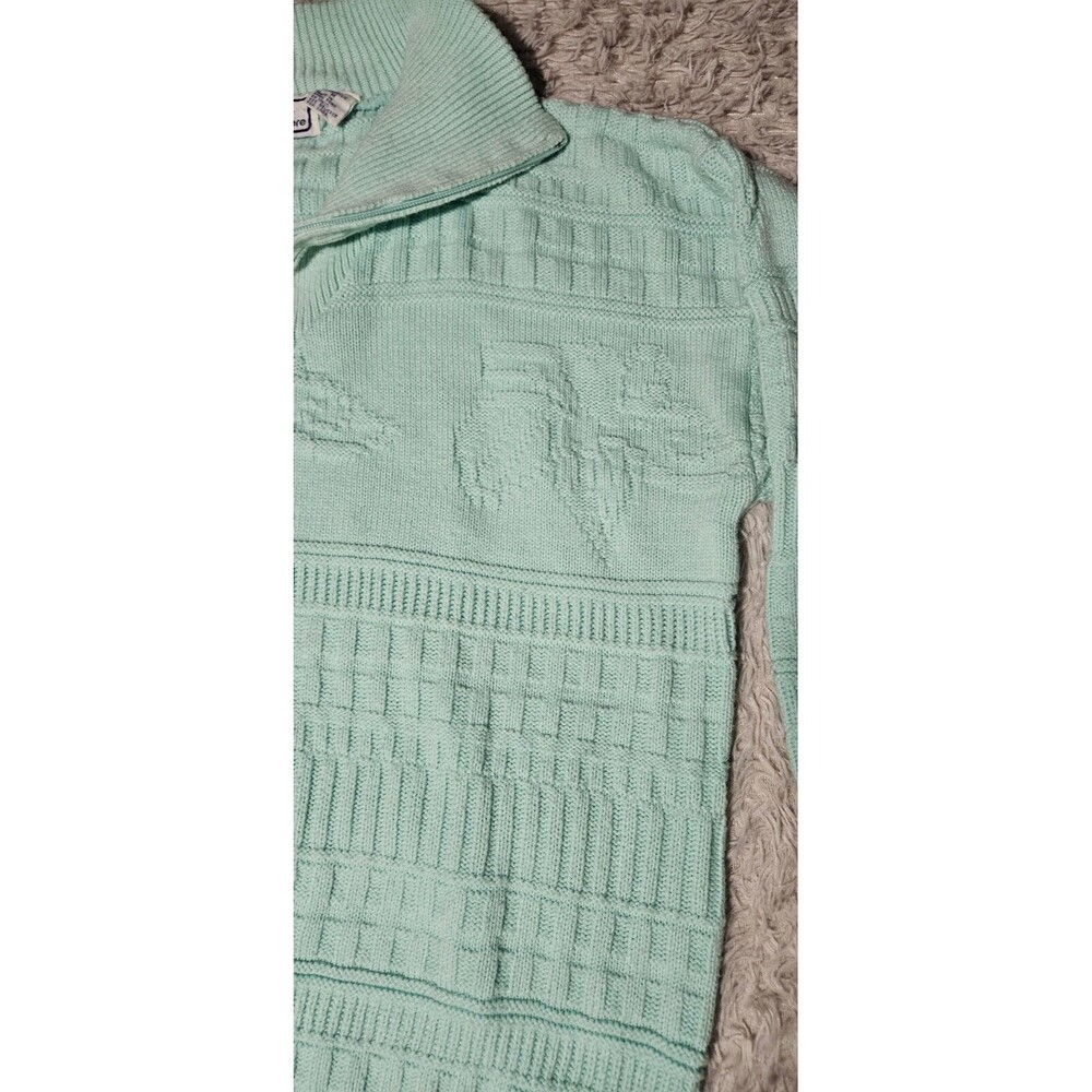 VTG Womens Medium Teal Aqua Cable Knit Sweater 1/4 Zip Cottage Grandmacore - Picture 3 of 6